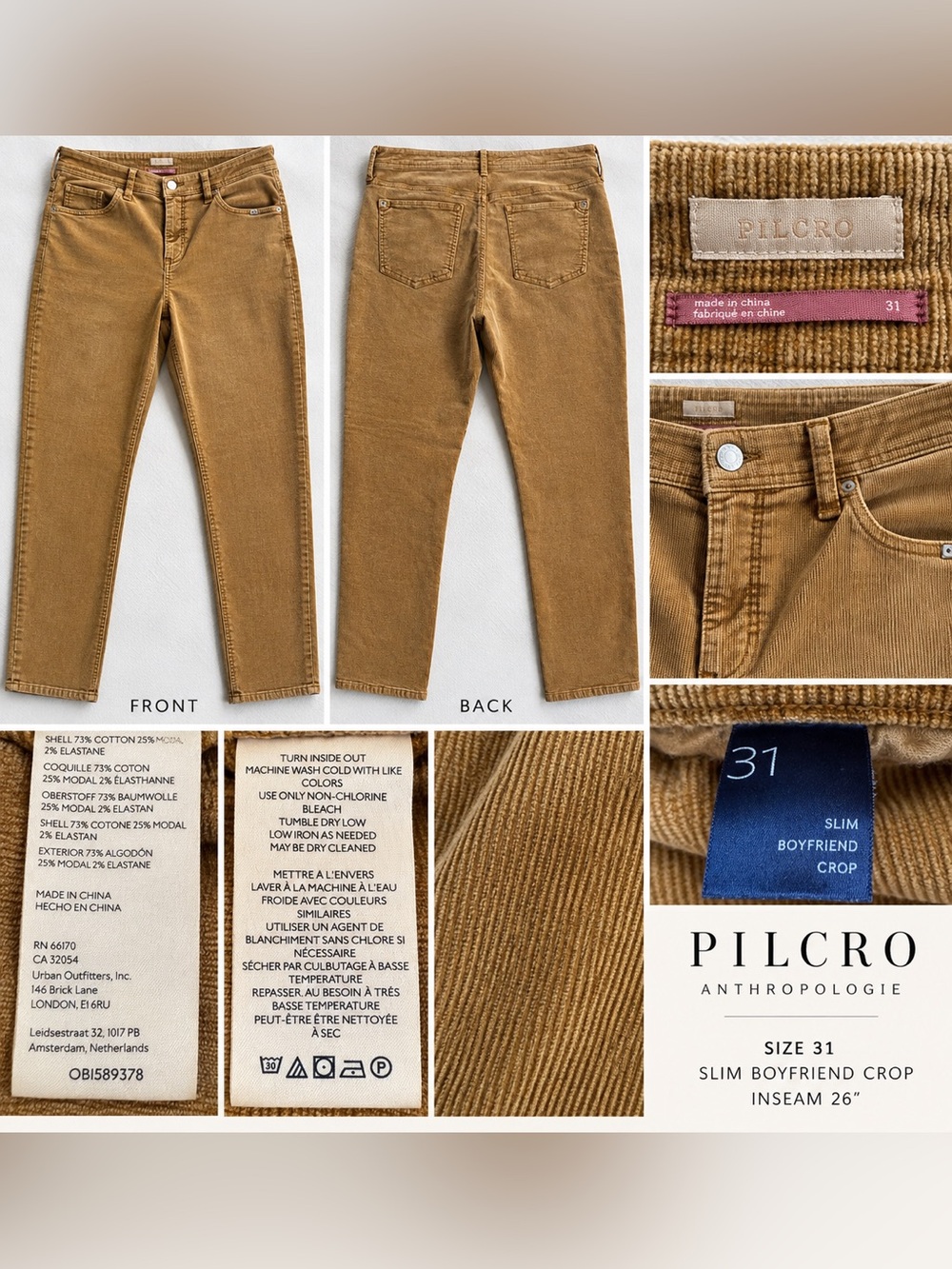 Pilcro Straight-Leg Corduroy Pants in Camel Brown Size 31